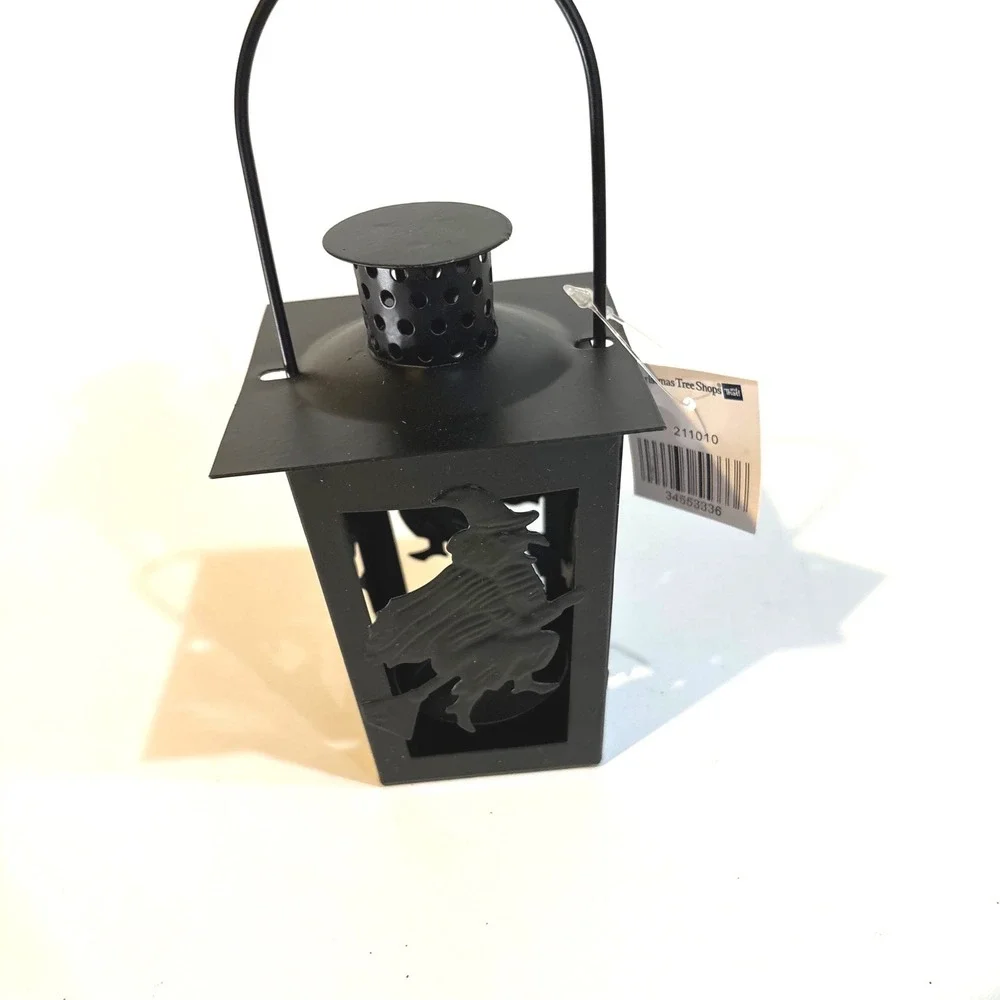 Christmas Tree Shops Black Metal Witch Halloween Lantern Tealight Holder NWT